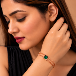 Orneve Emerald Élégance Dual Chain Bracelet
