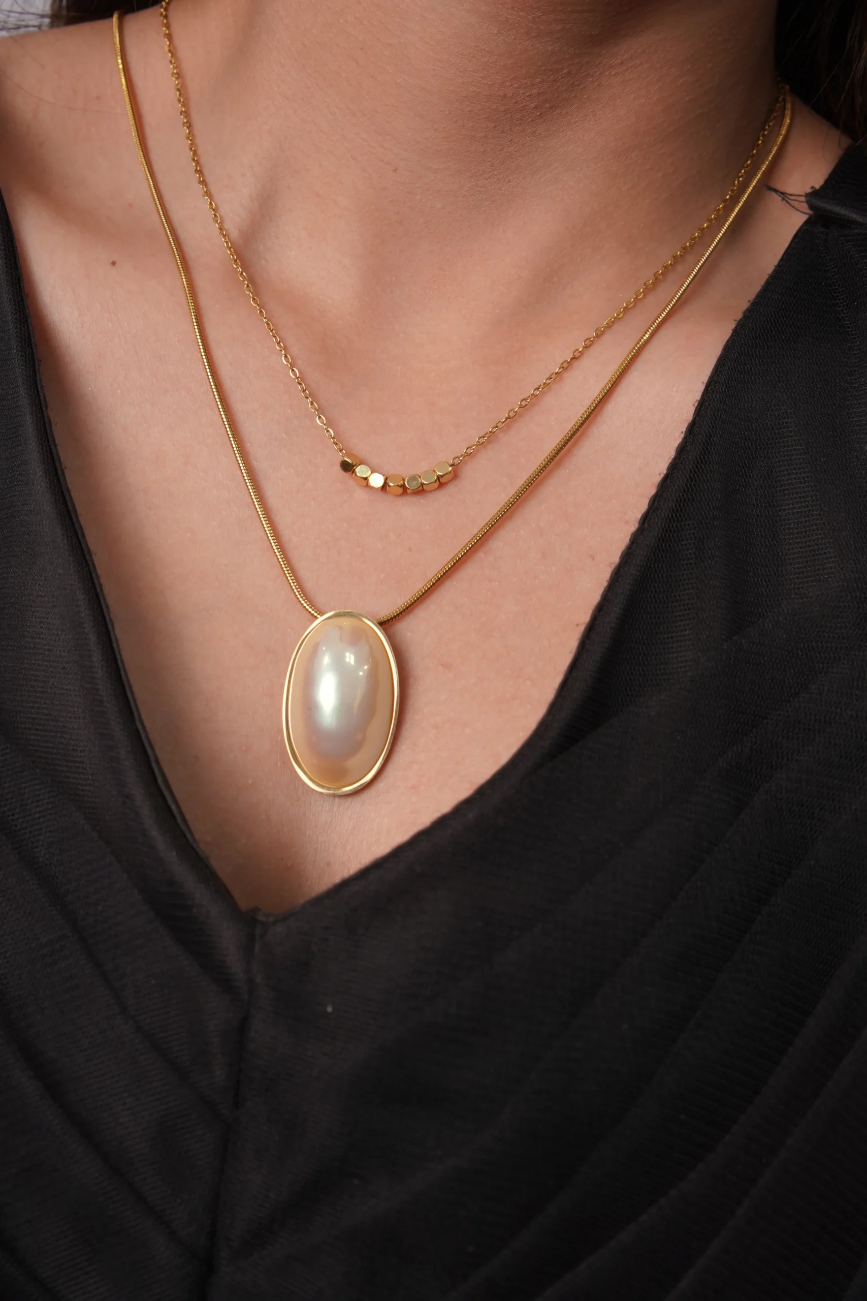 18K Gold Plated Double Layer Pearl Pendant Necklace