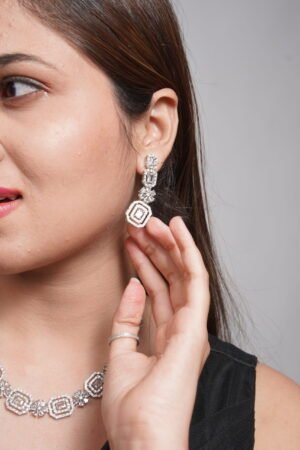 925 Silver Cubic Zirconia Geometric Halo Chandelier Drop Earrings