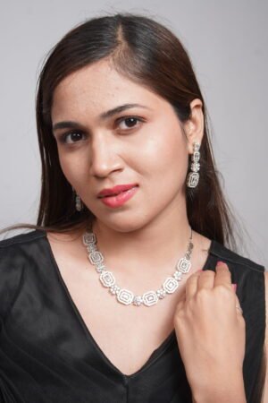 Geometric Halo American Diamond Necklace