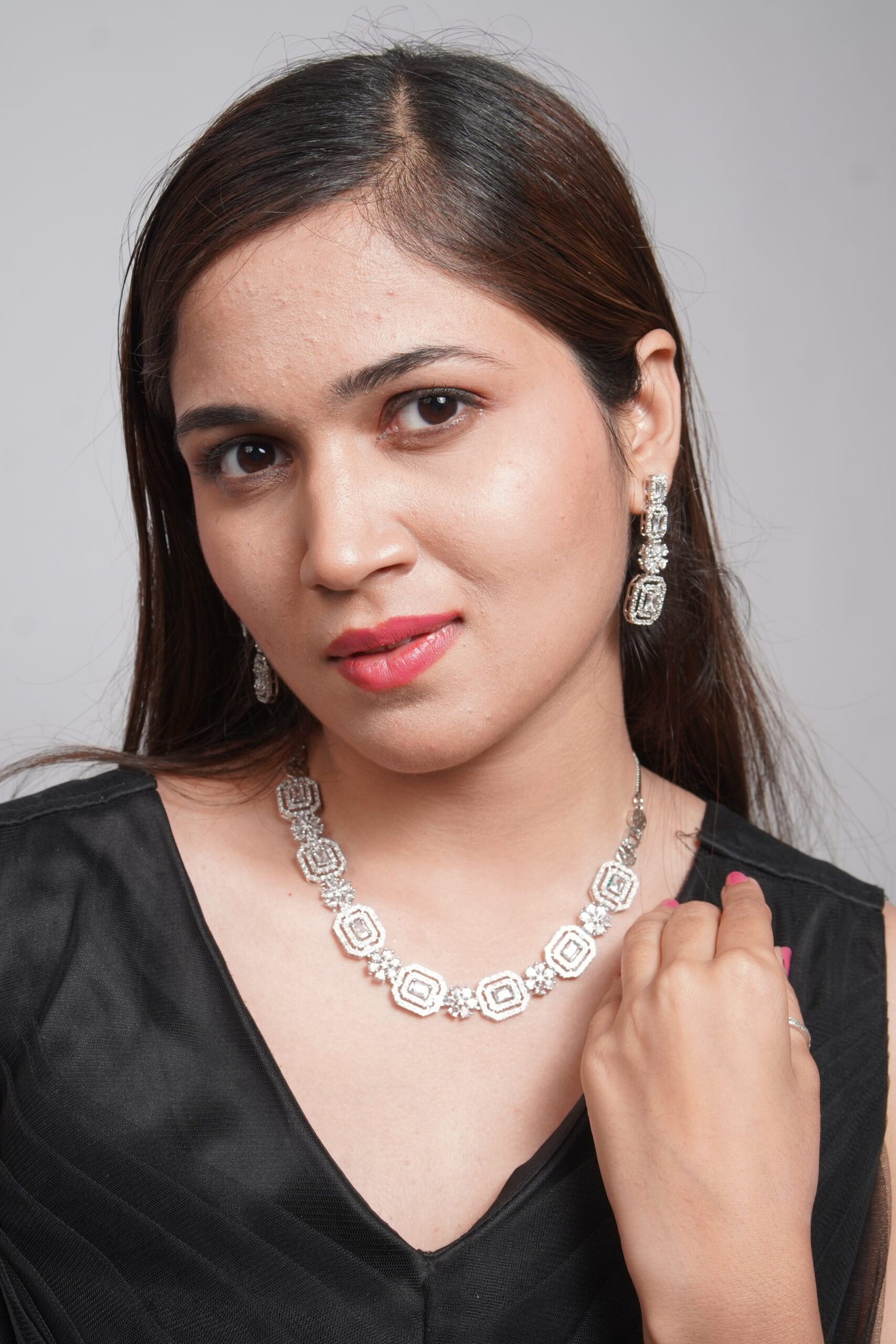 Geometric Halo American Diamond Necklace