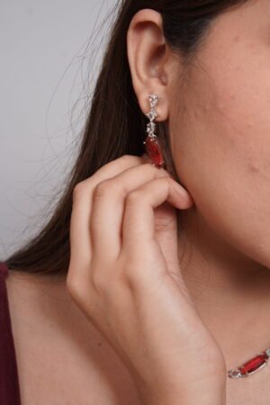 Ruby Red Marquise & American Diamond Linear Drop Earrings