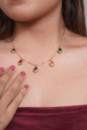 Vibrant Multi-Color Crystal Teardrop Station Necklace