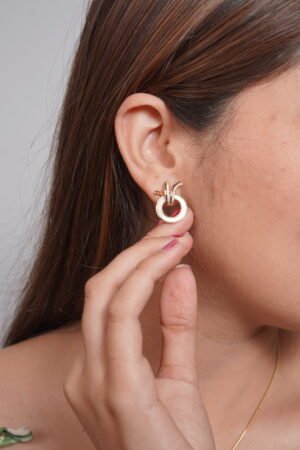Interlocking Pavé Loop & Cream Enamel Stud Earrings