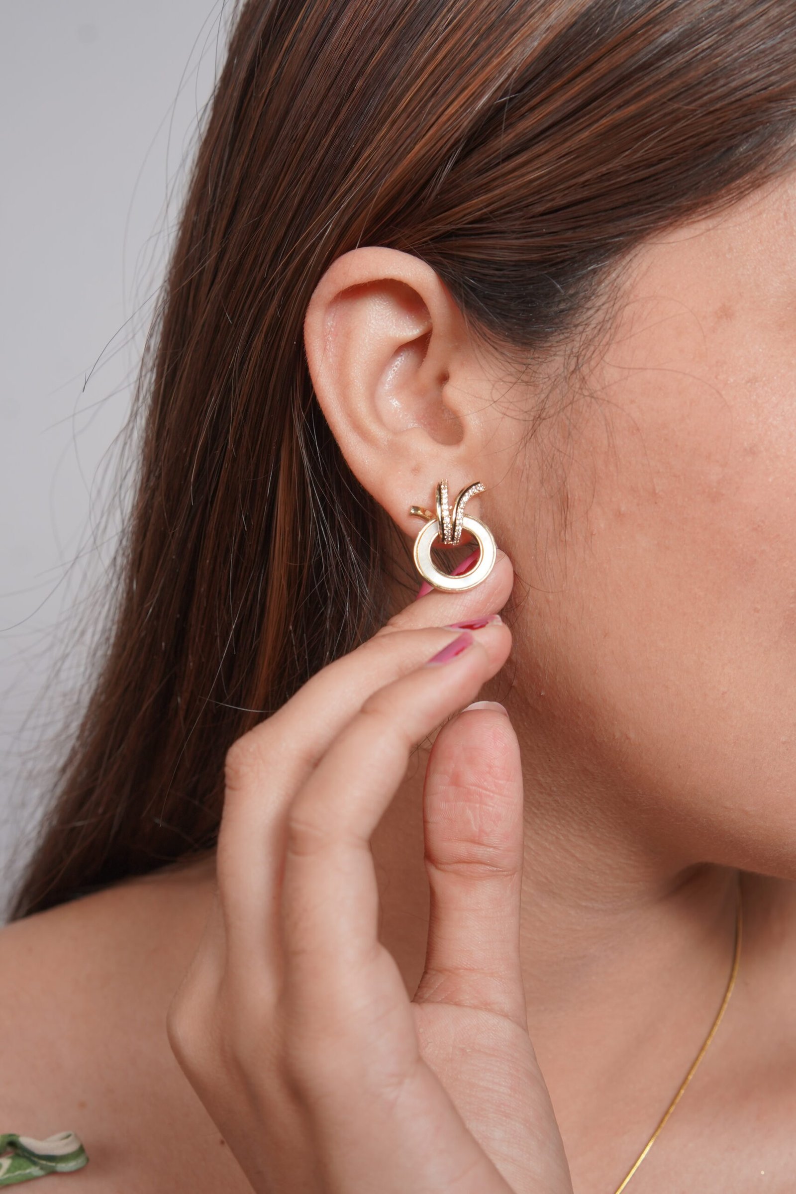 Interlocking Pavé Loop & Cream Enamel Stud Earrings