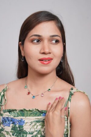 Vibrant Rainbow Multicolor Crystal Charm Station Necklace