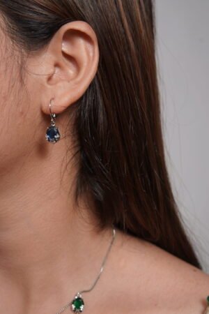 Royal Sapphire Blue Crown Lever-Back Drop Earrings