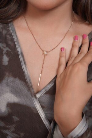 Aurora Elements Rose Gold Cube Lariat Necklace