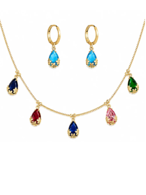 Orneve Aurora Multi-Gem Crystal Necklace & Hoop Earrings Jewellery Suite