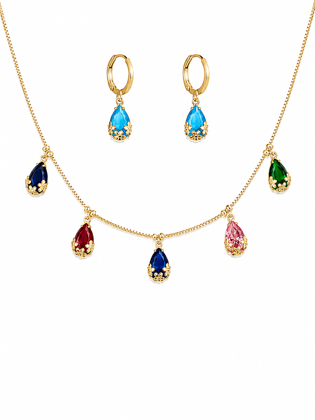 Orneve Aurora Multi-Gem Crystal Necklace & Hoop Earrings Jewellery Suite